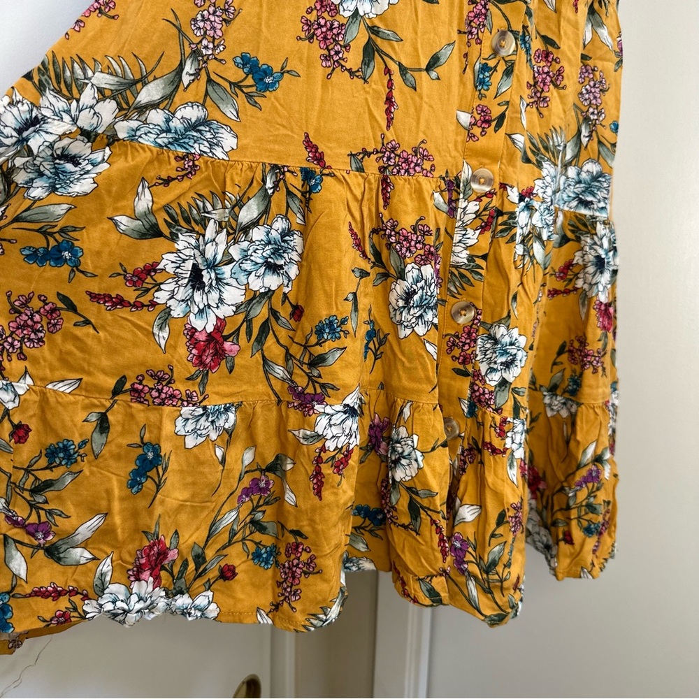 Mustard Floral Tiered Yellow Button down Dress - Picture 4 of 4